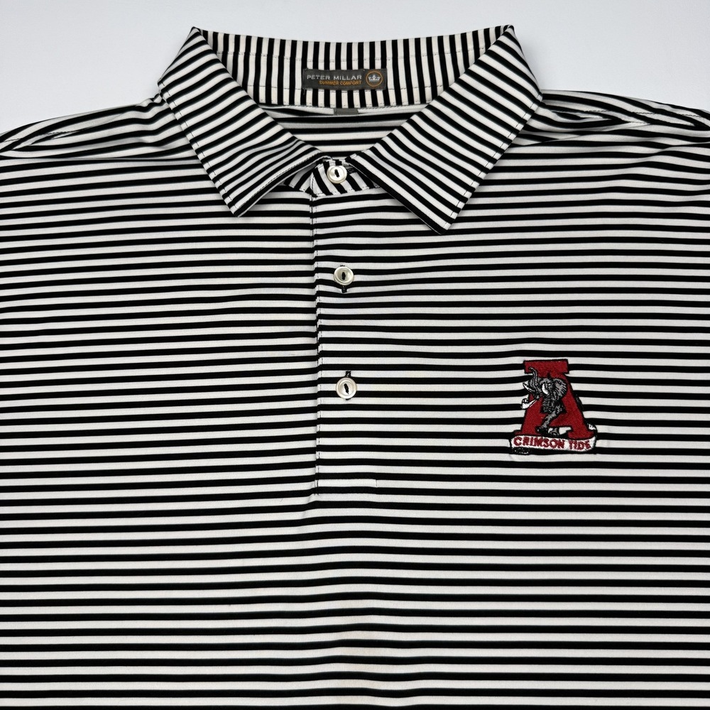 Alabama Crimson Tide Polo Mens XL Black Stripe Golf Peter Millar Summer Comfort